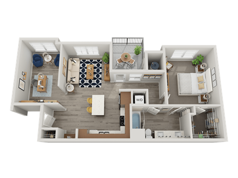 Floor plan for 1 bed, 1 bath, 938 sqft